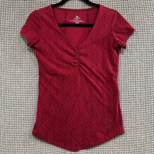 Women’s Kuhl Short Sleeve V-neck T-Shirt Cinch Front Geometric Pattern Size XS